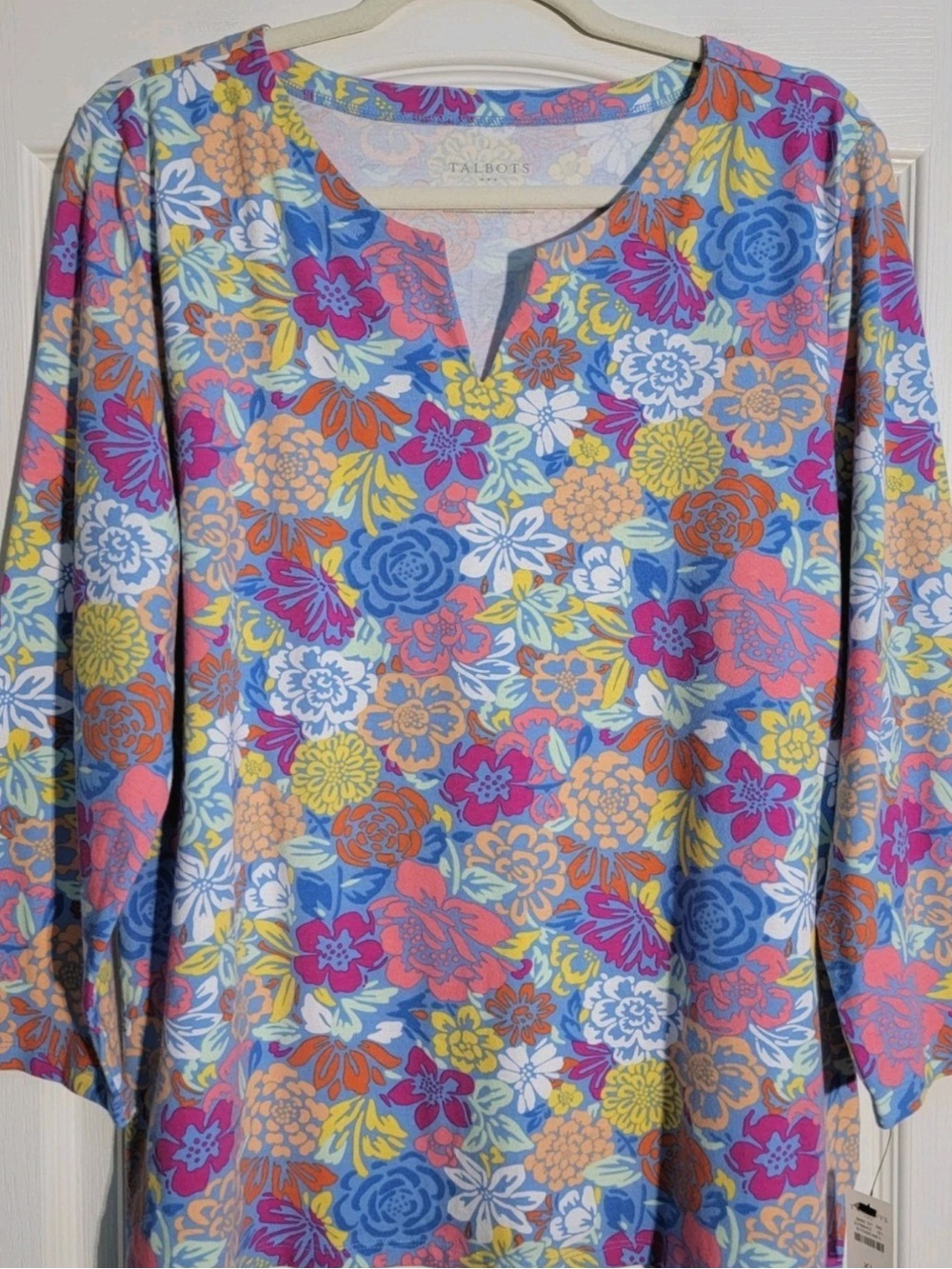 Talbots Floral Notch-Neck 3/4 Sleeve Top - XL
